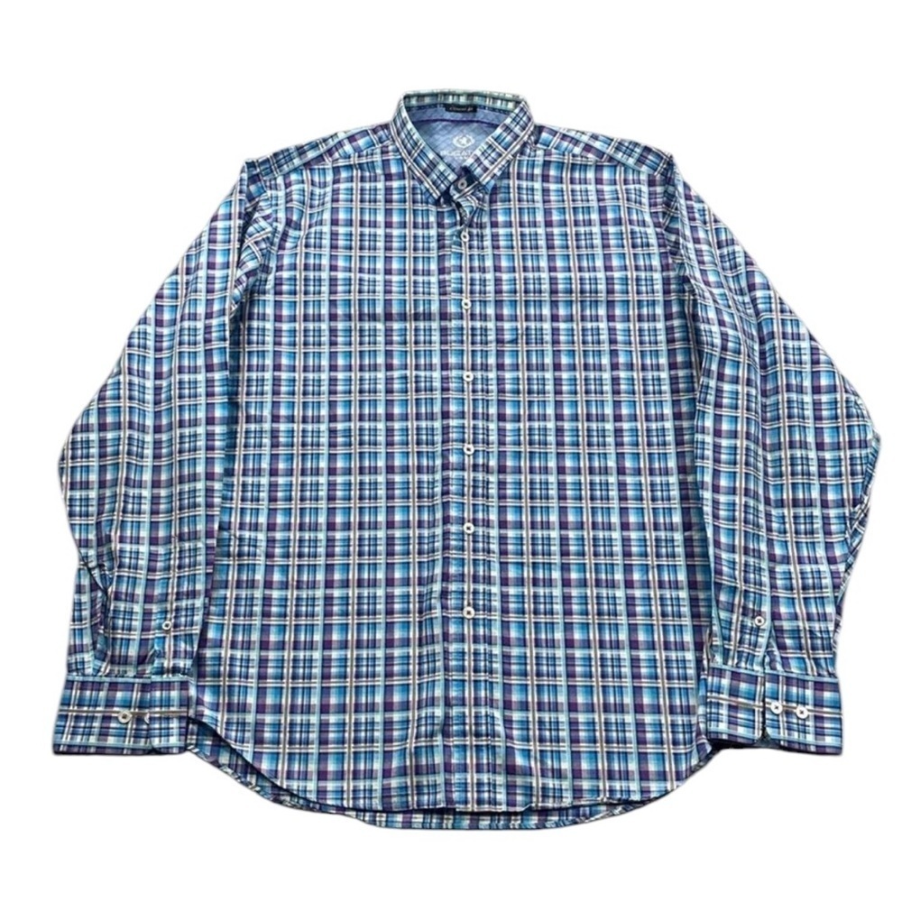 Bugatchi Uomo Mens Multicolored Madras Plaid Long Sleeve Button Down Shirt XL